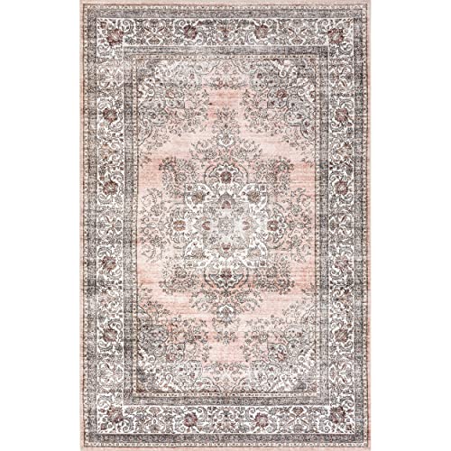 nuLOOM CIA Floral Stain-Resistant Machine Washable Area Rug, 8x10, Pink