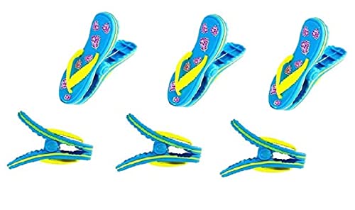 3 Set (6 Ct) of Blue Flower Flip Flops Beach Towel Clips Jumbo Size for Beach Chair, Cruise Beach Patio, Pool Accessories, Household Close Snacks Clip, Baby Stroller by C&H Solutions