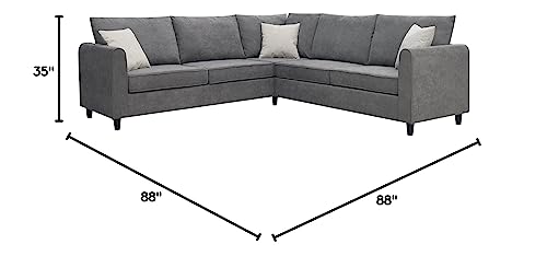 Evedy 91'' L-Shaped Couch for Home Use Fabric,3 Pillows Included, Grey Big Sectional Sofa
