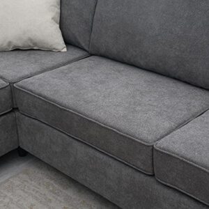 Evedy 91'' L-Shaped Couch for Home Use Fabric,3 Pillows Included, Grey Big Sectional Sofa