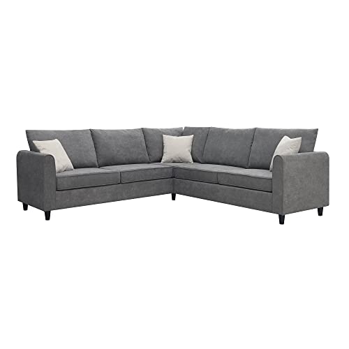 Evedy 91'' L-Shaped Couch for Home Use Fabric,3 Pillows Included, Grey Big Sectional Sofa