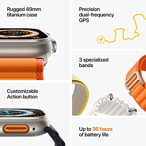 Apple Watch Ultra [GPS + Cellular 49mm] Smart watch w/Rugged Titanium Case & Starlight Alpine Loop Small Fitness Tracker, Precision GPS, Action Button, Extra-Long Battery Life, Brighter Retina Display