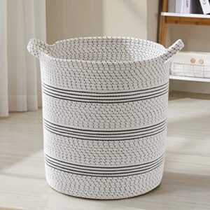 organizix large cotton rope laundry hamper woven basket with handles, storage basket for toys, blanket, throws, pillows and towels - 18 x 16, multi stripe