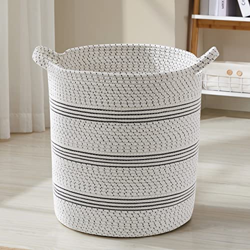 Organizix Large Cotton Rope Laundry Hamper Woven Basket with Handles, Storage Basket for Toys, Blanket, Throws, Pillows and Towels - 18 x 16, Multi Stripe