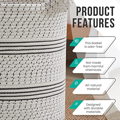 Organizix Large Cotton Rope Laundry Hamper Woven Basket with Handles, Storage Basket for Toys, Blanket, Throws, Pillows and Towels - 18 x 16, Multi Stripe