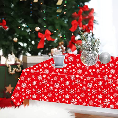 DmHirmg Christmas Tablecloth Decorations 3Pcs 54 X 108Inch Red Plastic Christmas Trees Snowflakes Table Cover Winter Snowman Christmas Tablecloth for Christmas Holiday (Red, 54" x 108")