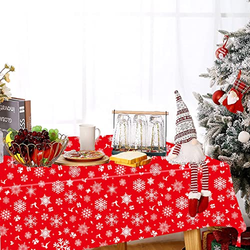 DmHirmg Christmas Tablecloth Decorations 3Pcs 54 X 108Inch Red Plastic Christmas Trees Snowflakes Table Cover Winter Snowman Christmas Tablecloth for Christmas Holiday (Red, 54" x 108")