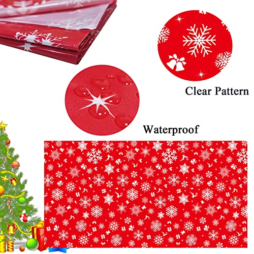 DmHirmg Christmas Tablecloth Decorations 3Pcs 54 X 108Inch Red Plastic Christmas Trees Snowflakes Table Cover Winter Snowman Christmas Tablecloth for Christmas Holiday (Red, 54" x 108")