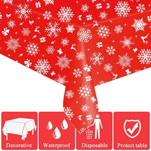 DmHirmg Christmas Tablecloth Decorations 3Pcs 54 X 108Inch Red Plastic Christmas Trees Snowflakes Table Cover Winter Snowman Christmas Tablecloth for Christmas Holiday (Red, 54" x 108")