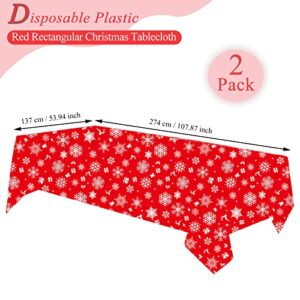 DmHirmg Christmas Tablecloth Decorations 3Pcs 54 X 108Inch Red Plastic Christmas Trees Snowflakes Table Cover Winter Snowman Christmas Tablecloth for Christmas Holiday (Red, 54" x 108")