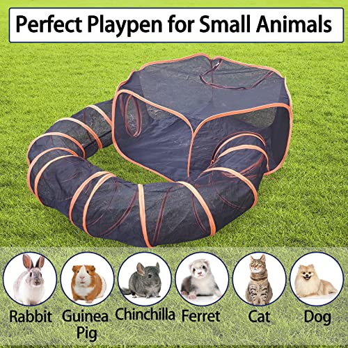 BNOSDM Small Animal Playpen Large Rabbit Playpen with Tunnel Portable Guinea Pig Cage Breathable & Transparent Exercise Yard Fence with Cover for Kitten Puppy Bunny Hamster Chinchilla