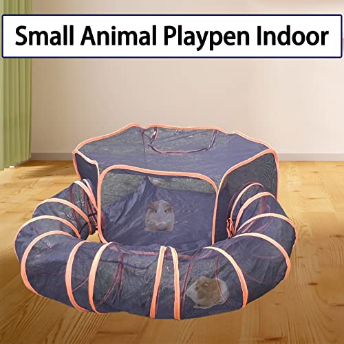 BNOSDM Small Animal Playpen Large Rabbit Playpen with Tunnel Portable Guinea Pig Cage Breathable & Transparent Exercise Yard Fence with Cover for Kitten Puppy Bunny Hamster Chinchilla