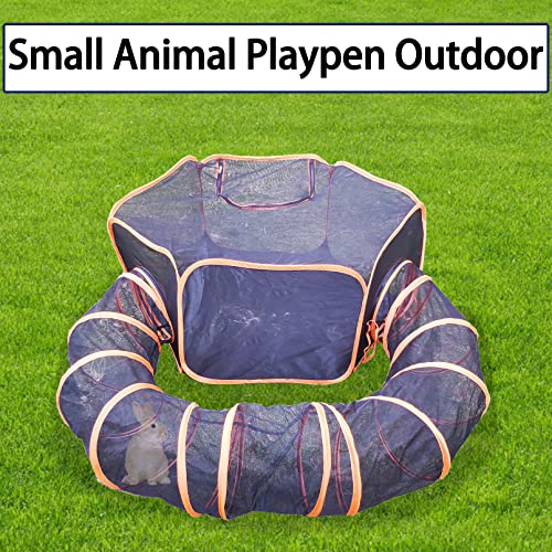 BNOSDM Small Animal Playpen Large Rabbit Playpen with Tunnel Portable Guinea Pig Cage Breathable & Transparent Exercise Yard Fence with Cover for Kitten Puppy Bunny Hamster Chinchilla