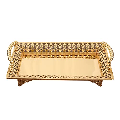 WALNUTA European-style Metal Mirror Home Decoration Ins Wind Crystal Dessert Cake Tray Rectangular Tray (Color : Gold, Size : 50 * 35 * 6)