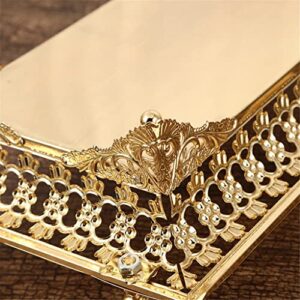 WALNUTA European-style Metal Mirror Home Decoration Ins Wind Crystal Dessert Cake Tray Rectangular Tray (Color : Gold, Size : 50 * 35 * 6)