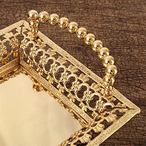 WALNUTA European-style Metal Mirror Home Decoration Ins Wind Crystal Dessert Cake Tray Rectangular Tray (Color : Gold, Size : 50 * 35 * 6)