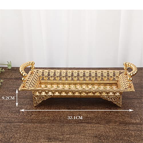 WALNUTA European-style Metal Mirror Home Decoration Ins Wind Crystal Dessert Cake Tray Rectangular Tray (Color : Gold, Size : 50 * 35 * 6)