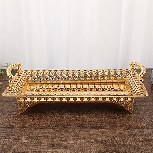 WALNUTA European-style Metal Mirror Home Decoration Ins Wind Crystal Dessert Cake Tray Rectangular Tray (Color : Gold, Size : 50 * 35 * 6)