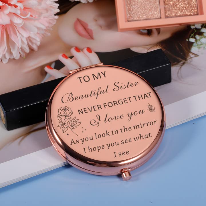 Sister Birthday Gifts from Sister Compact Mirror for Women Best Friend Personalized Friendship Christmas Graduation Easter Valentines Day Gifts Small Make Up Mirror from little Big Sister Brother