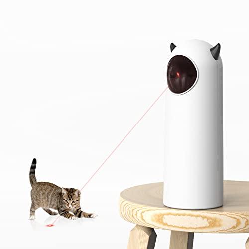 Automatic Cat Laser Toy, Interactive Laser Cat Toys USB/Batteries Power with 2 Speed Patterns 3 Modes /4 Angles, Adjustable Circling Ranges and Speed for Cats/Kitty/Dogs(White)