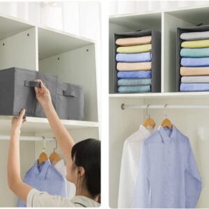 BIGLUFU 6 Packs Wardrobe Clothes Organizer for Folded Clothes, 7 Grids Foldable Dresser Closet Organizers and Storage, Drawer Organizers for Clothing with Handles for Jeans, Sweater, Dress, Grey