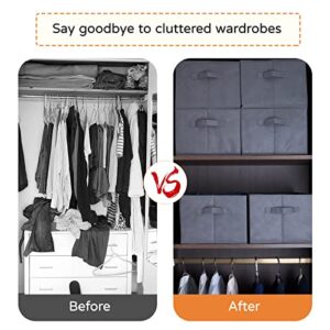 BIGLUFU 6 Packs Wardrobe Clothes Organizer for Folded Clothes, 7 Grids Foldable Dresser Closet Organizers and Storage, Drawer Organizers for Clothing with Handles for Jeans, Sweater, Dress, Grey