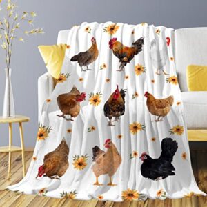 chickens sunflowers flannel throw blanket,super soft fluffy plush bed blanket for couch sofa travel camping,bed quilt home decor for all seasons,30"x40"-toddlers/pets size