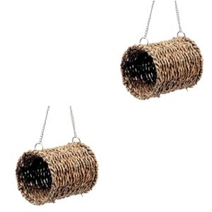 2pcs parakeet chinchilla tube hedgehog tent small snuggle guinea hanging straw nest rat hammock toy seagrass cockatiel hamster pig squirrel tunnel for pet bird use tunnels woven