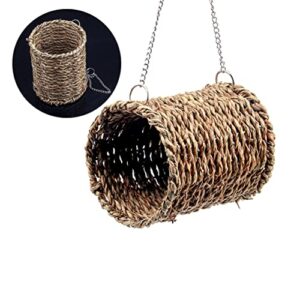 2pcs Parakeet Chinchilla Tube Hedgehog Tent Small Snuggle Guinea Hanging Straw Nest Rat Hammock Toy Seagrass Cockatiel Hamster Pig Squirrel Tunnel for Pet Bird Use Tunnels Woven