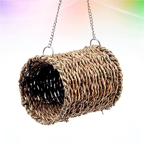 2pcs Parakeet Chinchilla Tube Hedgehog Tent Small Snuggle Guinea Hanging Straw Nest Rat Hammock Toy Seagrass Cockatiel Hamster Pig Squirrel Tunnel for Pet Bird Use Tunnels Woven