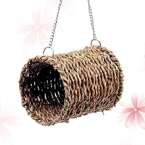 2pcs Parakeet Chinchilla Tube Hedgehog Tent Small Snuggle Guinea Hanging Straw Nest Rat Hammock Toy Seagrass Cockatiel Hamster Pig Squirrel Tunnel for Pet Bird Use Tunnels Woven