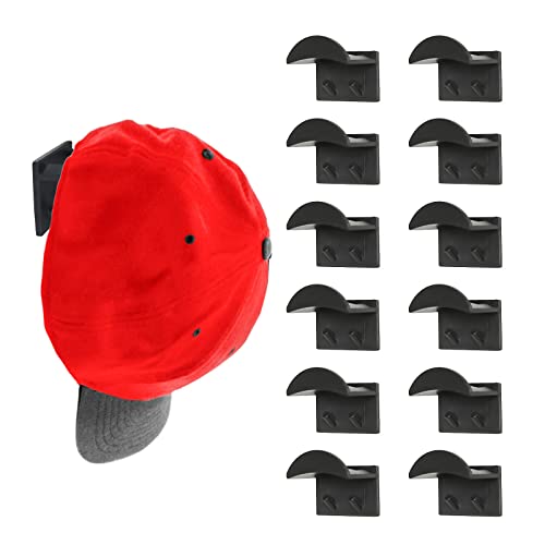 OCSOHO 12 PCS Baseball Caps Hat Racks,Minimalist Adhesive Cap Hat Hooks for Wall Mount,Strong Hold Hat Hangers Organizer,No Drilling,Hat Holder Organizer for Wall,Door,Closet,Office,Bedroom