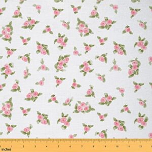 pink rose fabric by the yard, flower floral decorative fabric, kawaii pastoral style material by the yard,romantic valentines themed upholstery fabric, whhite pink, 1 yard