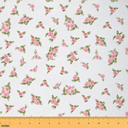 Pink Rose Fabric by The Yard, Flower Floral Decorative Fabric, Kawaii Pastoral Style Material by The Yard,Romantic Valentines Themed Upholstery Fabric, Whhite Pink, 1 Yard