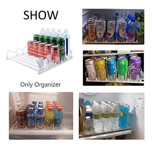 Drink Organizer for Fridge-White Automatic Pusher Glide,12oz 16oz 20oz-Soda Dispenser for Fridge-Holds up to 25 Cans