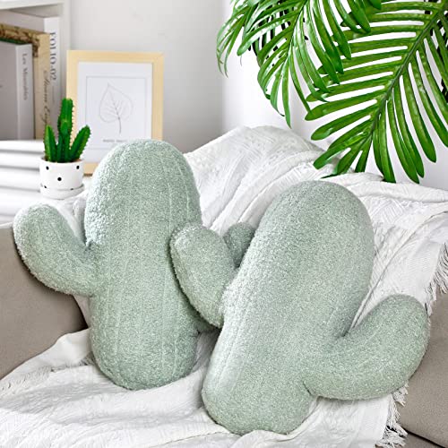 2 Pcs 16 Inches Cute Throw Pillow Cactus Shape Pillow 3D Succulent Pillow Aesthetic Throw Pillows Cute Decorative Pillows Sofa Cushion Office Nap Pillow for Nursery Bedroom Sofa Room Accessory