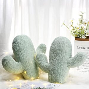 2 Pcs 16 Inches Cute Throw Pillow Cactus Shape Pillow 3D Succulent Pillow Aesthetic Throw Pillows Cute Decorative Pillows Sofa Cushion Office Nap Pillow for Nursery Bedroom Sofa Room Accessory