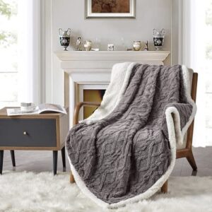 kasylan sherpa fleece blankets flannel throw for couch sofa twin size -60x80 inches grey,thick cozy warm soft blanket for bed, sofa, camping travel blanket