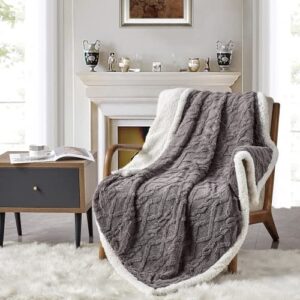 KASYLAN Sherpa Fleece Blankets Flannel Throw for Couch Sofa Twin Size -60x80 Inches Grey,Thick Cozy Warm Soft Blanket for Bed, Sofa, Camping Travel Blanket