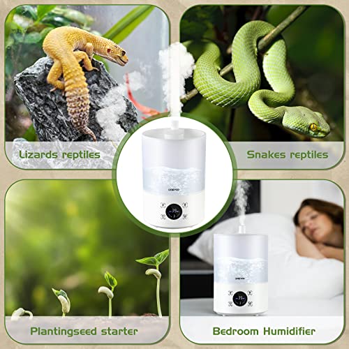 Smart Reptile Fogger Humidifiers with Humidity Control, Reptile Terrarium Humidifier Smart Touch, 3 Grades Adjustable Fogger with Hose for Reptile Amphibians Herps Snakes Plants