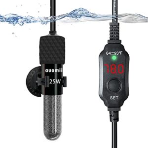 auomii small submersible aquarium heater,adjustable mini fish tank heater 25/50/100/150/200/300 watts with external temperature controller, led display, smart memory, used for 1-60 gallons
