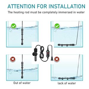 auomii Small Submersible Aquarium Heater,Adjustable Mini Fish Tank Heater 25/50/100/150/200/300 Watts with External Temperature Controller, LED Display, Smart Memory, Used for 1-60 Gallons