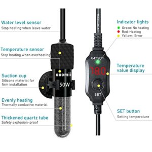 auomii Small Submersible Aquarium Heater,Adjustable Mini Fish Tank Heater 25/50/100/150/200/300 Watts with External Temperature Controller, LED Display, Smart Memory, Used for 1-60 Gallons