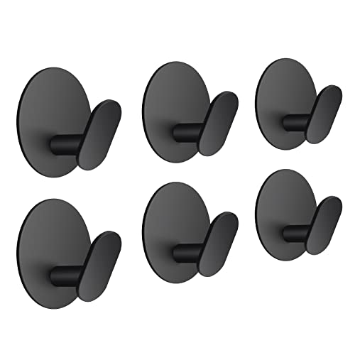 JiGiU Adhesive Hooks, 6 Packs Coat Hooks Towel Holder Wall Hooks Stick Stainless Steel Waterproof Towel Hooks Stickers for Bathroom Bedroom Kitchen Closet Cabinet -Matte Black