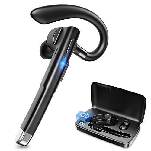 GVKAOVD Bluetooth Earpiece for Cellphone, Bluetooth Headset Wireless Headphone with Microphone, Handsfree Single Ear Headset with Case for Driver Trucker Office, Compatible with Android iPhone Laptop