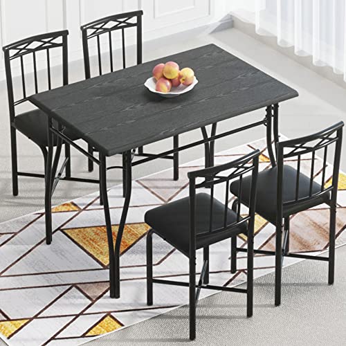 Easyzon Dining Table Set for 4 Black, Kitchen Table and Chairs for 4, Space Saving Dining Room Set for Apartment, Counter Height Breakfast Nook Table Set, Dinner Table Dinette Set for 4, Wood