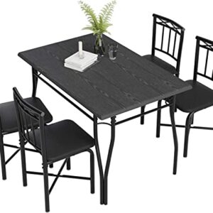Easyzon Dining Table Set for 4 Black, Kitchen Table and Chairs for 4, Space Saving Dining Room Set for Apartment, Counter Height Breakfast Nook Table Set, Dinner Table Dinette Set for 4, Wood