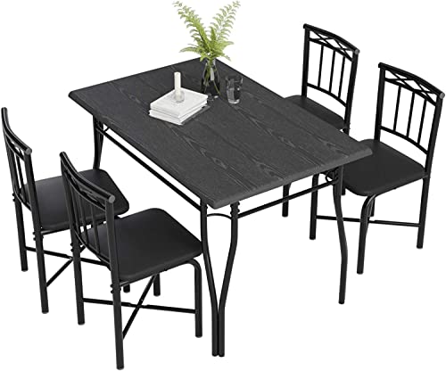 Easyzon Dining Table Set for 4 Black, Kitchen Table and Chairs for 4, Space Saving Dining Room Set for Apartment, Counter Height Breakfast Nook Table Set, Dinner Table Dinette Set for 4, Wood