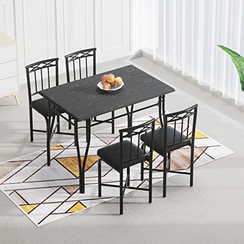 Easyzon Dining Table Set for 4 Black, Kitchen Table and Chairs for 4, Space Saving Dining Room Set for Apartment, Counter Height Breakfast Nook Table Set, Dinner Table Dinette Set for 4, Wood