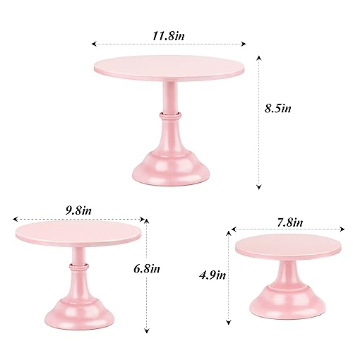 3 Pcs Cake Stand Set Pink Cupcake Holder Display Round Dessert Serving Platter for Girl's Party Wedding Birthday Baby Shower Home Decoration 8"/10"/12